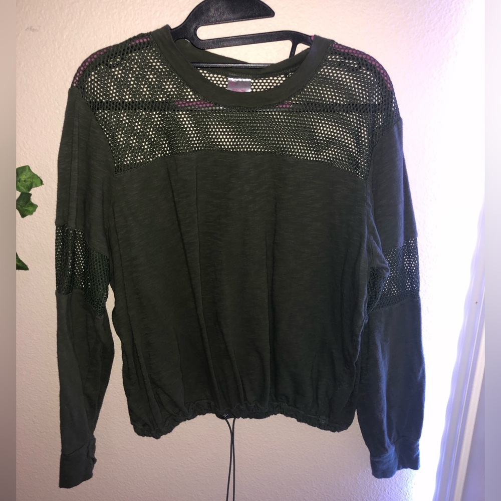 nobo dark green mesh draw string waist long sleeve shirt